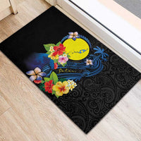 Palau Independence Day Rubber Doormat Melanesian Tattoo with Hibiscus LT03 - Polynesian Pride