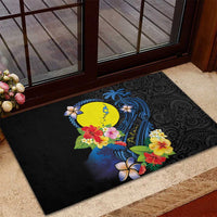 Palau Independence Day Rubber Doormat Melanesian Tattoo with Hibiscus LT03 - Polynesian Pride