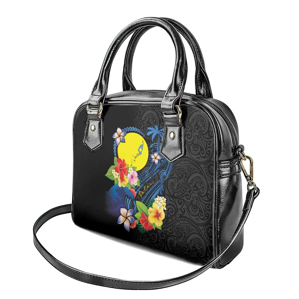 Palau Independence Day Shoulder Handbag Melanesian Tattoo with Hibiscus LT03 - Polynesian Pride