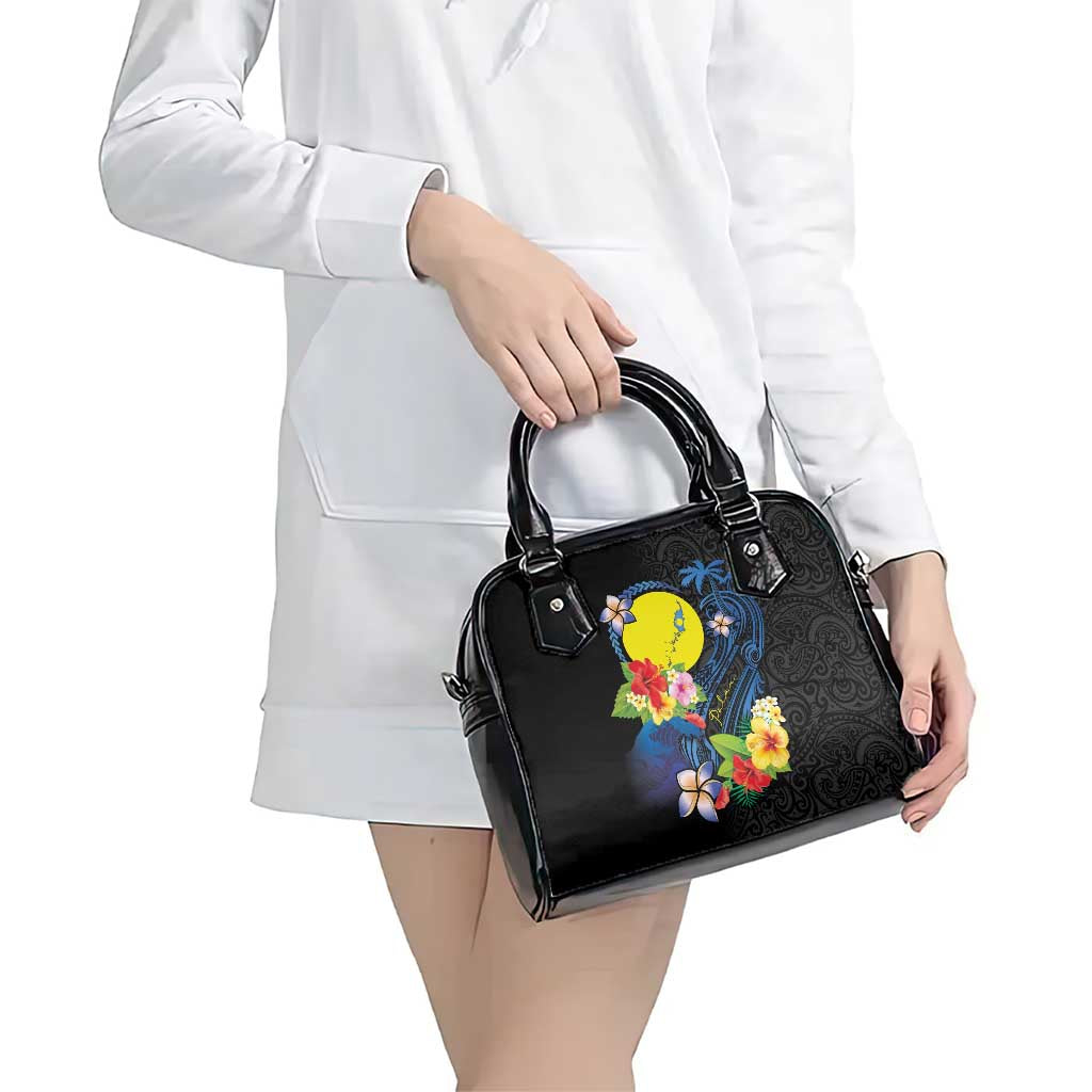Palau Independence Day Shoulder Handbag Melanesian Tattoo with Hibiscus LT03 - Polynesian Pride