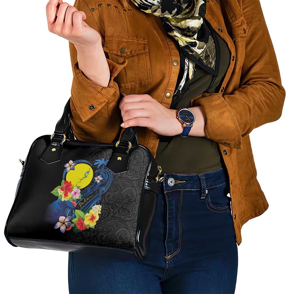 Palau Independence Day Shoulder Handbag Melanesian Tattoo with Hibiscus LT03 - Polynesian Pride