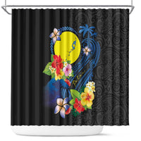 Palau Independence Day Shower Curtain Melanesian Tattoo with Hibiscus LT03 - Polynesian Pride