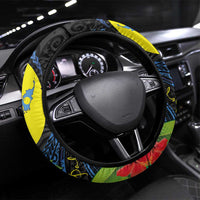 Palau Independence Day Steering Wheel Cover Melanesian Tattoo with Hibiscus LT03 Universal Fit - Polynesian Pride