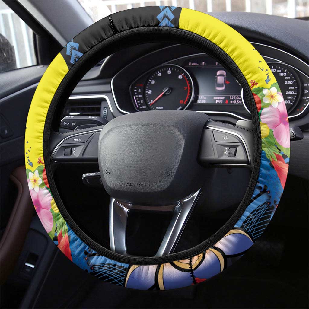 Palau Independence Day Steering Wheel Cover Melanesian Tattoo with Hibiscus LT03 - Polynesian Pride