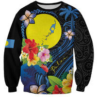 Palau Independence Day Sweatshirt Melanesian Tattoo with Hibiscus LT03 Unisex - Polynesian Pride