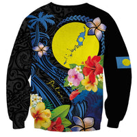 Palau Independence Day Sweatshirt Melanesian Tattoo with Hibiscus LT03 - Polynesian Pride