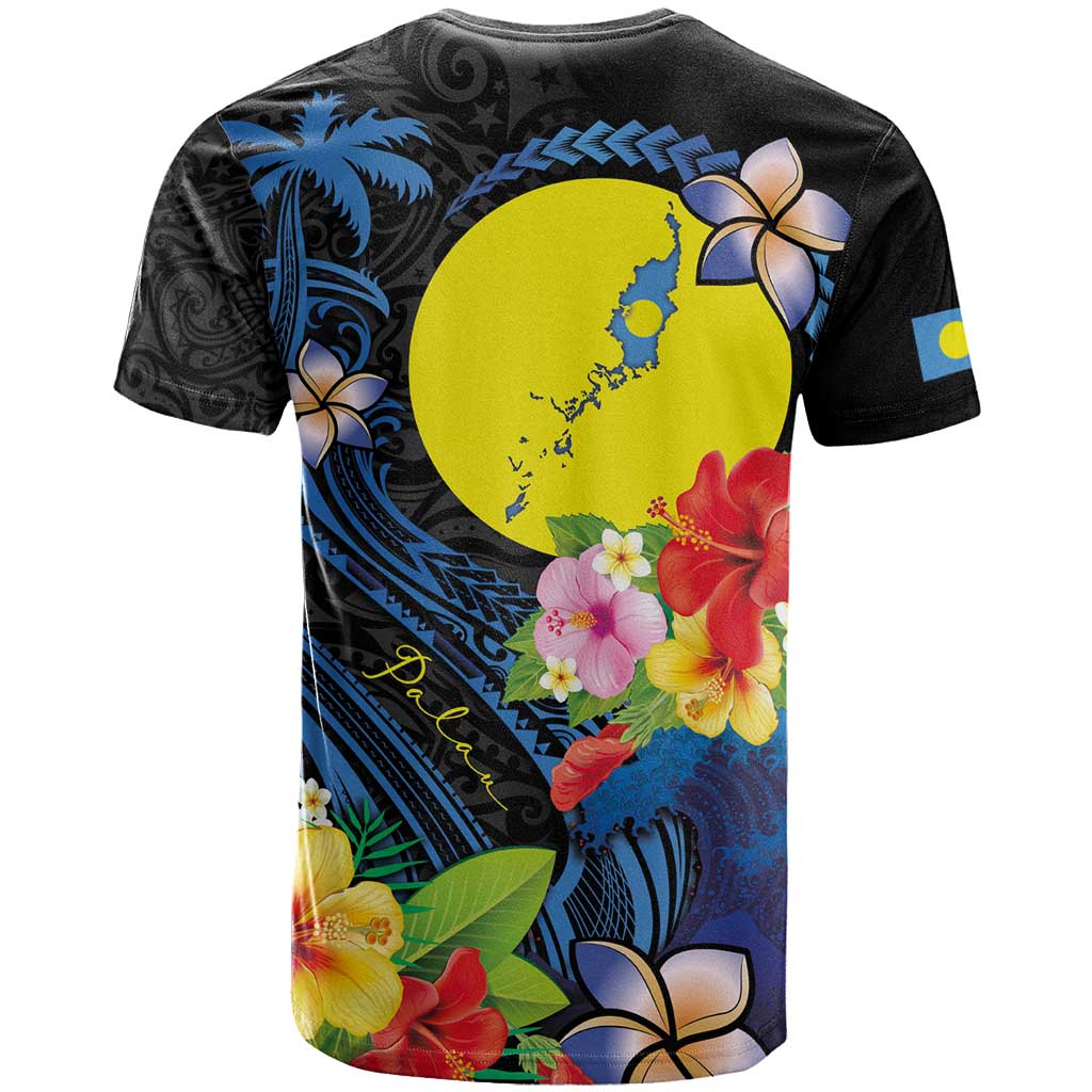 Palau Independence Day T Shirt Melanesian Tattoo with Hibiscus LT03 - Polynesian Pride