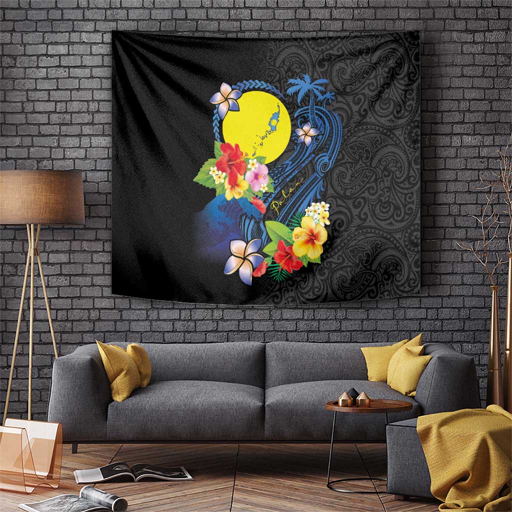 Palau Independence Day Tapestry Melanesian Tattoo with Hibiscus LT03 3XL 180 x 300 cm - Polynesian Pride