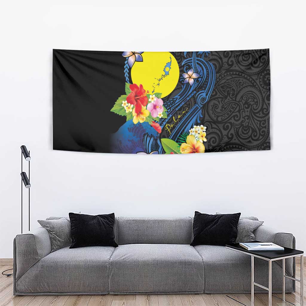 Palau Independence Day Tapestry Melanesian Tattoo with Hibiscus LT03 - Polynesian Pride