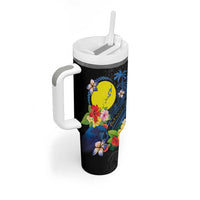 Palau Independence Day Tumbler With Handle Melanesian Tattoo with Hibiscus LT03 - Polynesian Pride