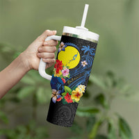 Palau Independence Day Tumbler With Handle Melanesian Tattoo with Hibiscus LT03 - Polynesian Pride