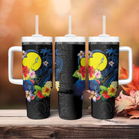 Palau Independence Day Tumbler With Handle Melanesian Tattoo with Hibiscus LT03 - Polynesian Pride