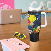 Palau Independence Day Tumbler With Handle Melanesian Tattoo with Hibiscus LT03 - Polynesian Pride