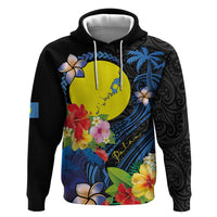 Palau Independence Day Zip Hoodie Melanesian Tattoo with Hibiscus LT03 Pullover Hoodie - Polynesian Pride