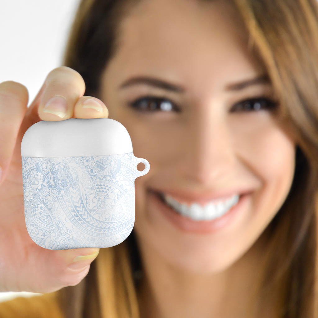 Hawaiian Turtles and Leis AirPods Case Tribal Kakau Pattern Airy White Blue Cloud Vibe LT03 - Polynesian Pride