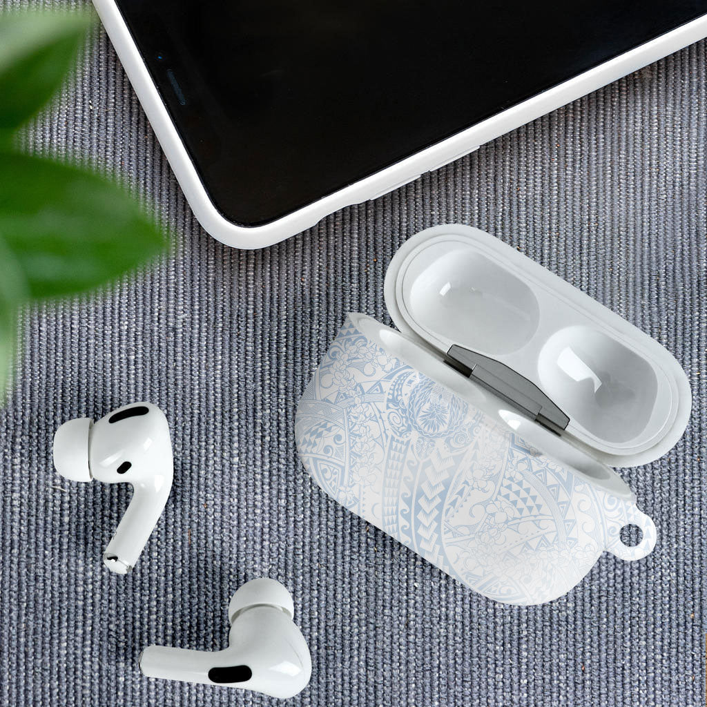 Hawaiian Turtles and Leis AirPods Case Tribal Kakau Pattern Airy White Blue Cloud Vibe LT03 - Polynesian Pride