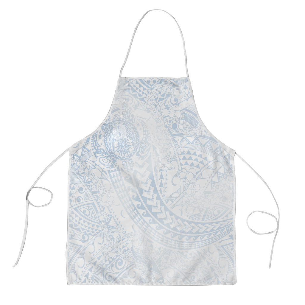 Hawaiian Turtles and Leis Apron Tribal Kakau Pattern Airy White Blue Cloud Vibe LT03 White - Polynesian Pride