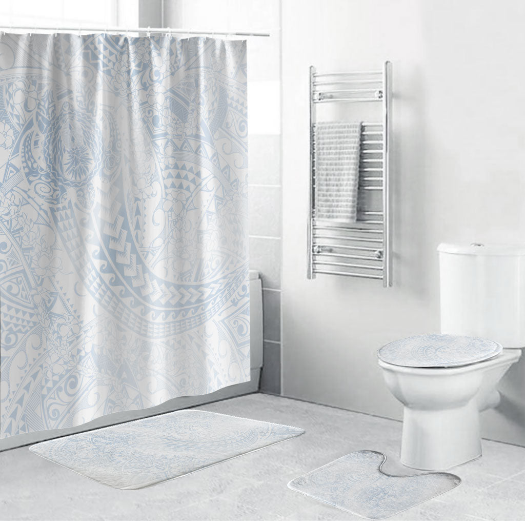 Hawaiian Turtles and Leis Bathroom Set Tribal Kakau Pattern Airy White Blue Cloud Vibe LT03 Bathroom Set (4 pcs) White - Polynesian Pride
