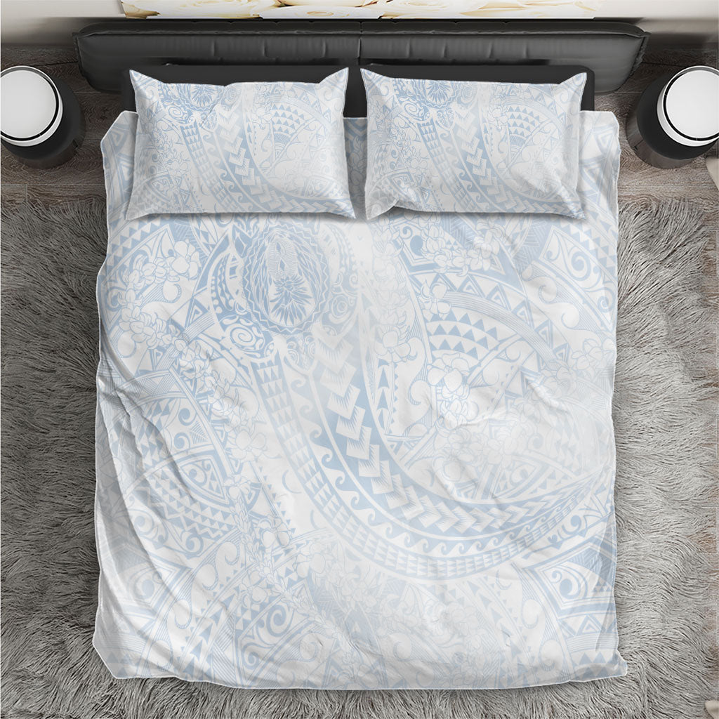 Hawaiian Turtles and Leis Bedding Set Tribal Kakau Pattern Airy White Blue Cloud Vibe LT03 White - Polynesian Pride