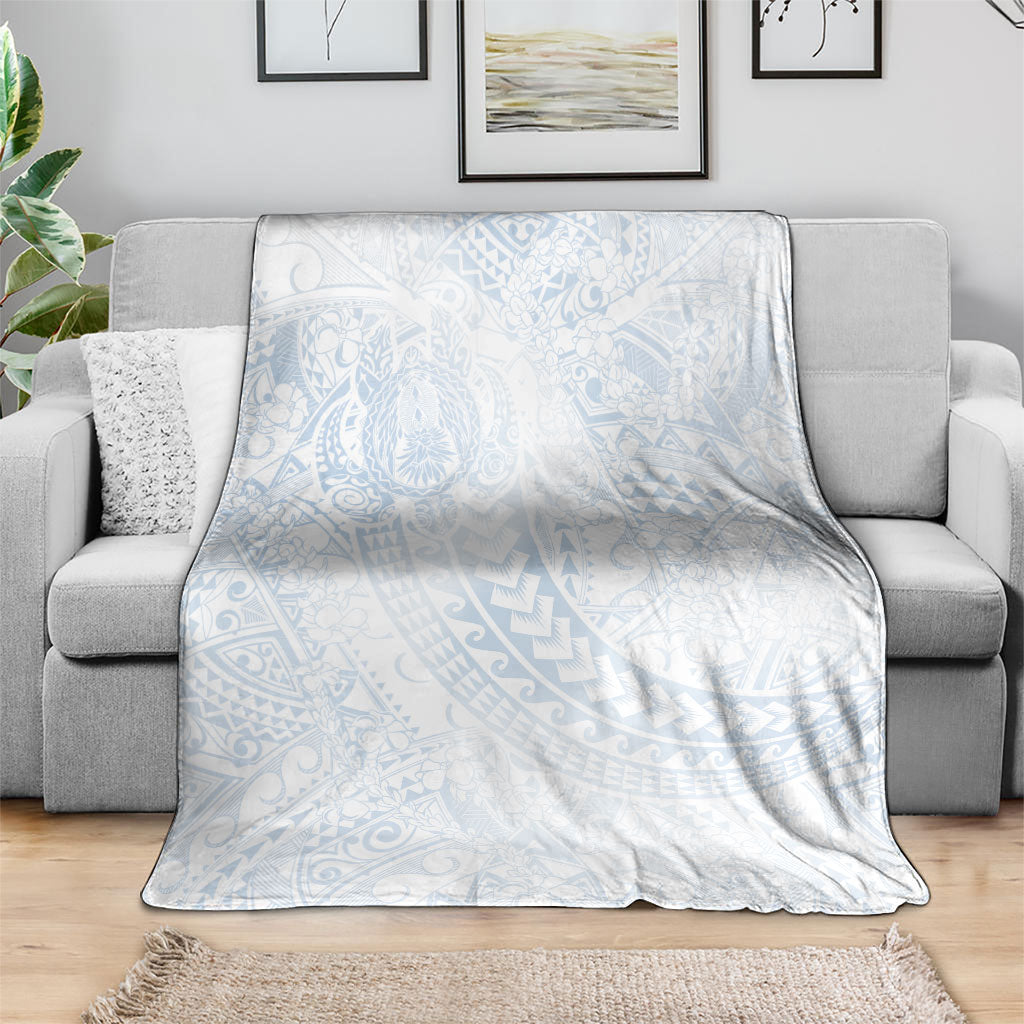 Hawaiian Turtles and Leis Blanket Tribal Kakau Pattern Airy White Blue Cloud Vibe LT03 - Polynesian Pride