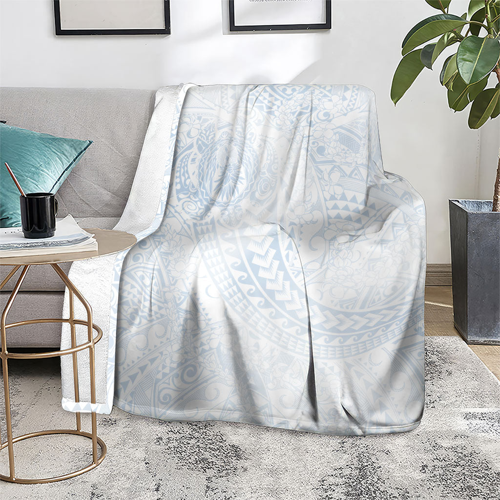 Hawaiian Turtles and Leis Blanket Tribal Kakau Pattern Airy White Blue Cloud Vibe LT03 - Polynesian Pride