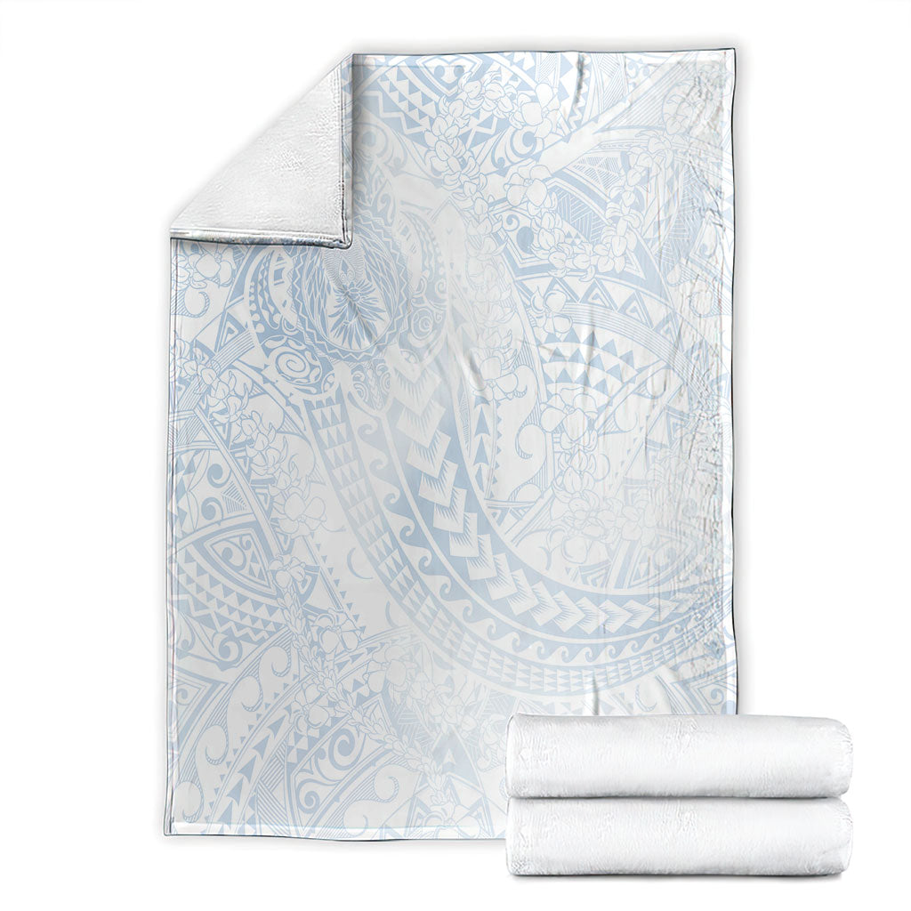 Hawaiian Turtles and Leis Blanket Tribal Kakau Pattern Airy White Blue Cloud Vibe LT03 - Polynesian Pride