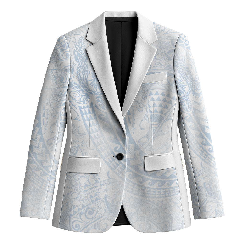 Hawaiian Turtles and Leis Blazer Tribal Kakau Pattern Airy White Blue Cloud Vibe LT03 Unisex White - Polynesian Pride