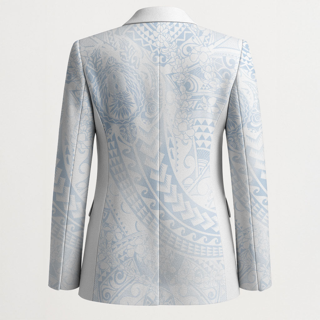 Hawaiian Turtles and Leis Blazer Tribal Kakau Pattern Airy White Blue Cloud Vibe LT03 - Polynesian Pride