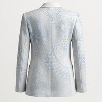 Hawaiian Turtles and Leis Blazer Tribal Kakau Pattern Airy White Blue Cloud Vibe LT03 - Polynesian Pride