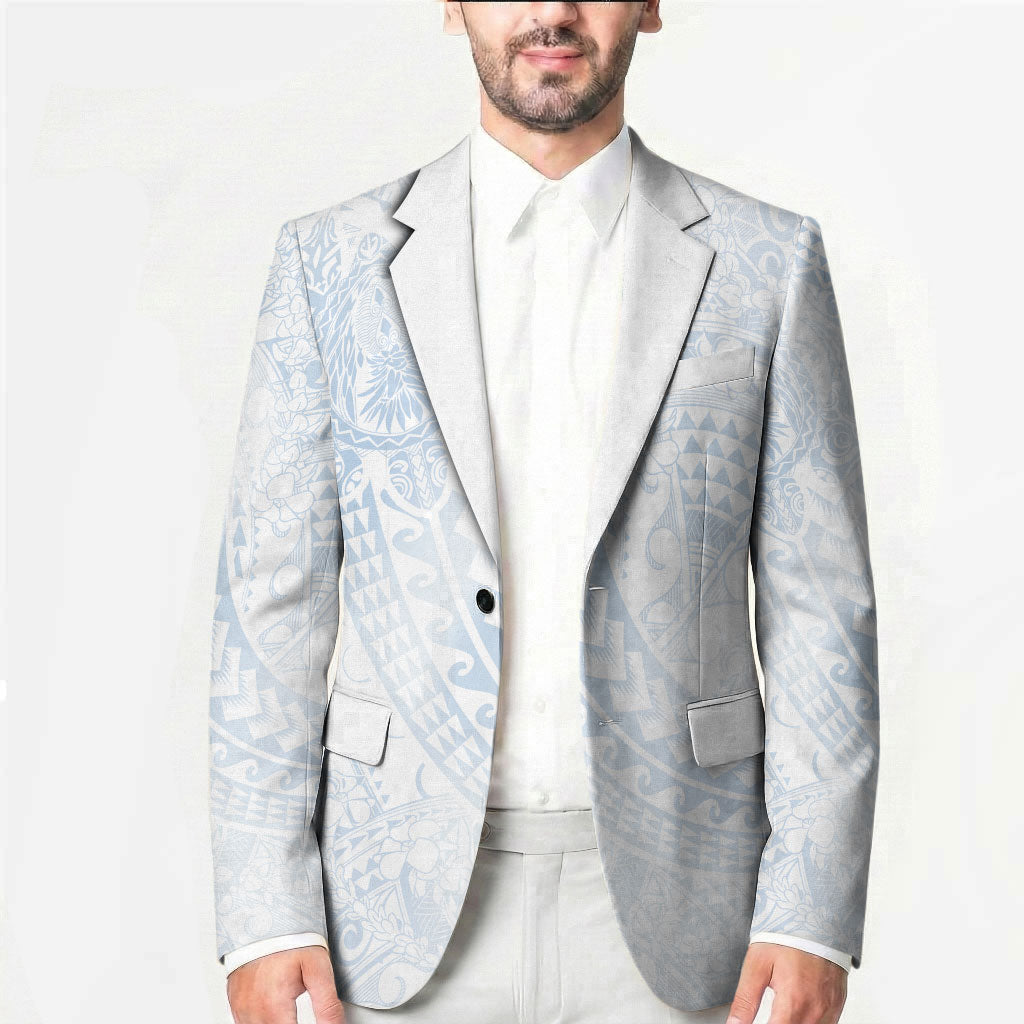 Hawaiian Turtles and Leis Blazer Tribal Kakau Pattern Airy White Blue Cloud Vibe LT03 - Polynesian Pride