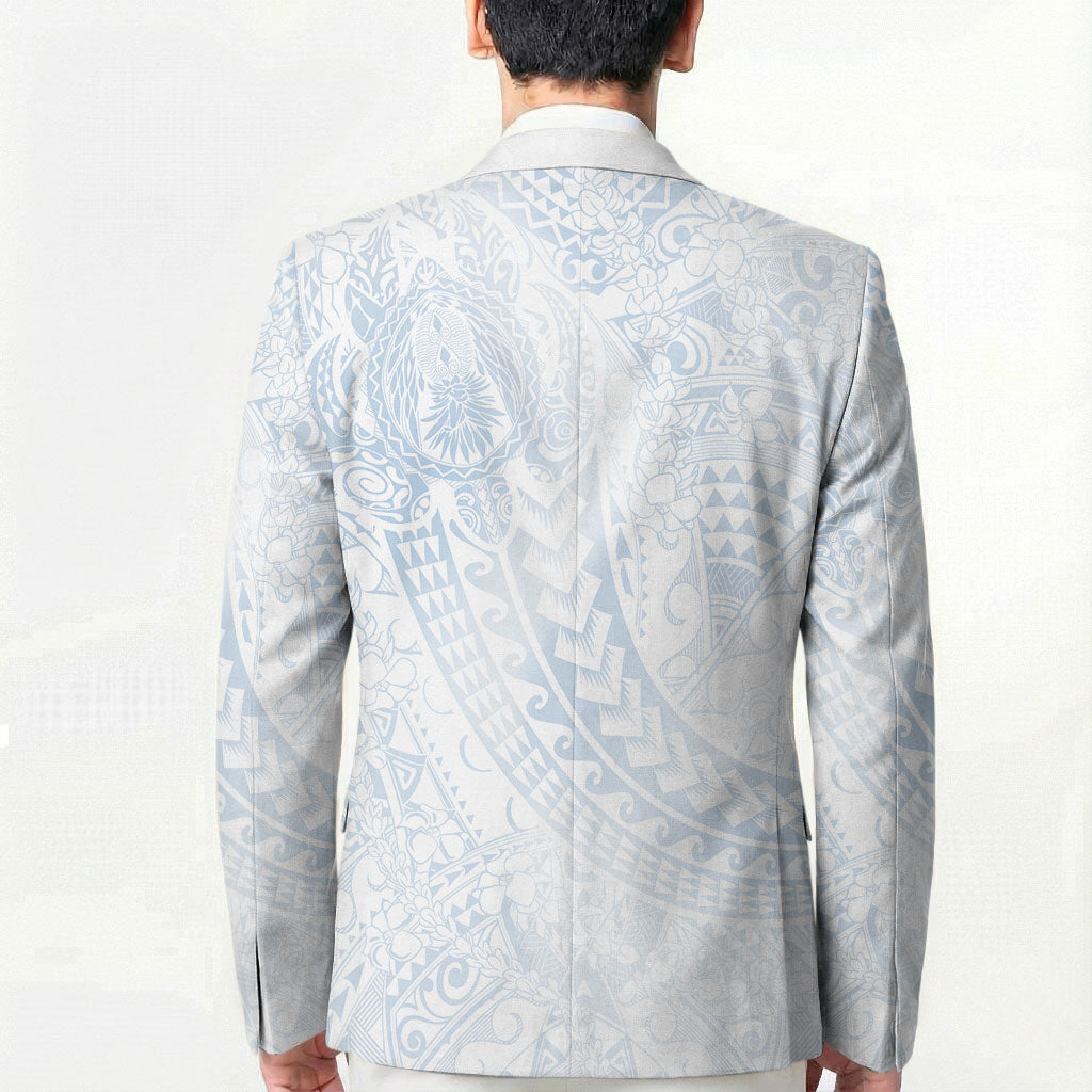 Hawaiian Turtles and Leis Blazer Tribal Kakau Pattern Airy White Blue Cloud Vibe LT03 - Polynesian Pride