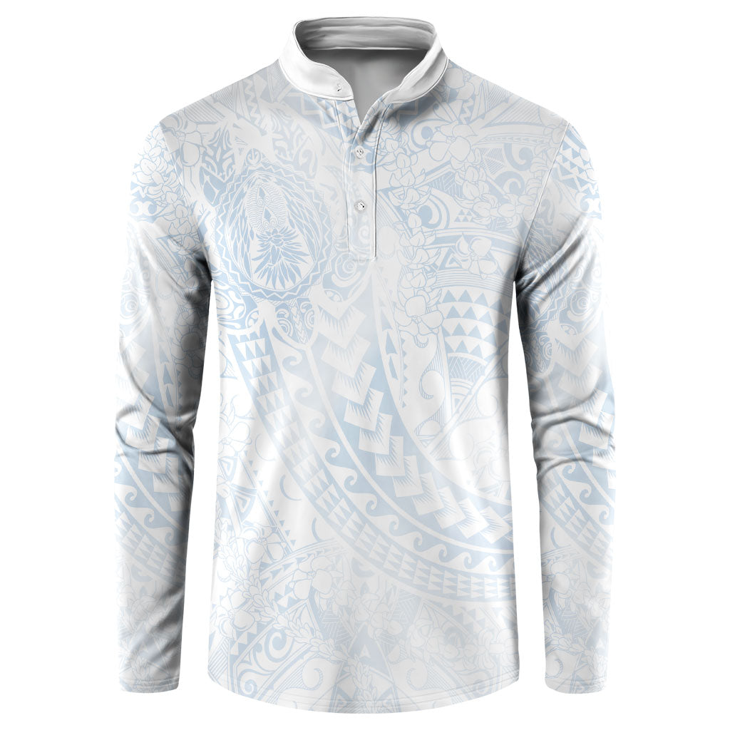 Hawaiian Turtles and Leis Button Sweatshirt Tribal Kakau Pattern Airy White Blue Cloud Vibe LT03 White - Polynesian Pride