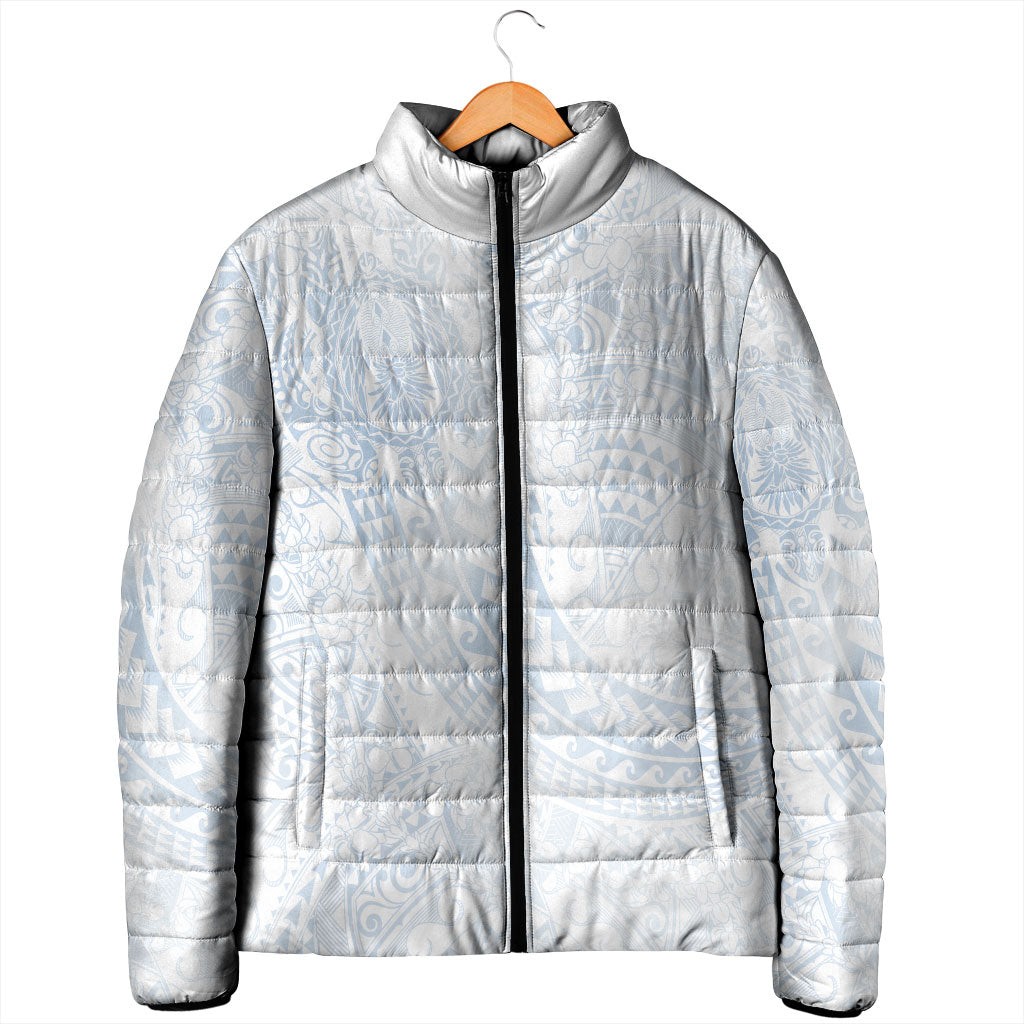 Hawaiian Turtles and Leis Padded Jacket Tribal Kakau Pattern Airy White Blue Cloud Vibe LT03 - Polynesian Pride