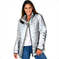 Hawaiian Turtles and Leis Padded Jacket Tribal Kakau Pattern Airy White Blue Cloud Vibe LT03 Women White - Polynesian Pride
