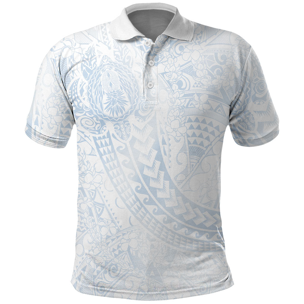 Hawaiian Turtles and Leis Polo Shirt Tribal Kakau Pattern Airy White Blue Cloud Vibe LT03 White - Polynesian Pride