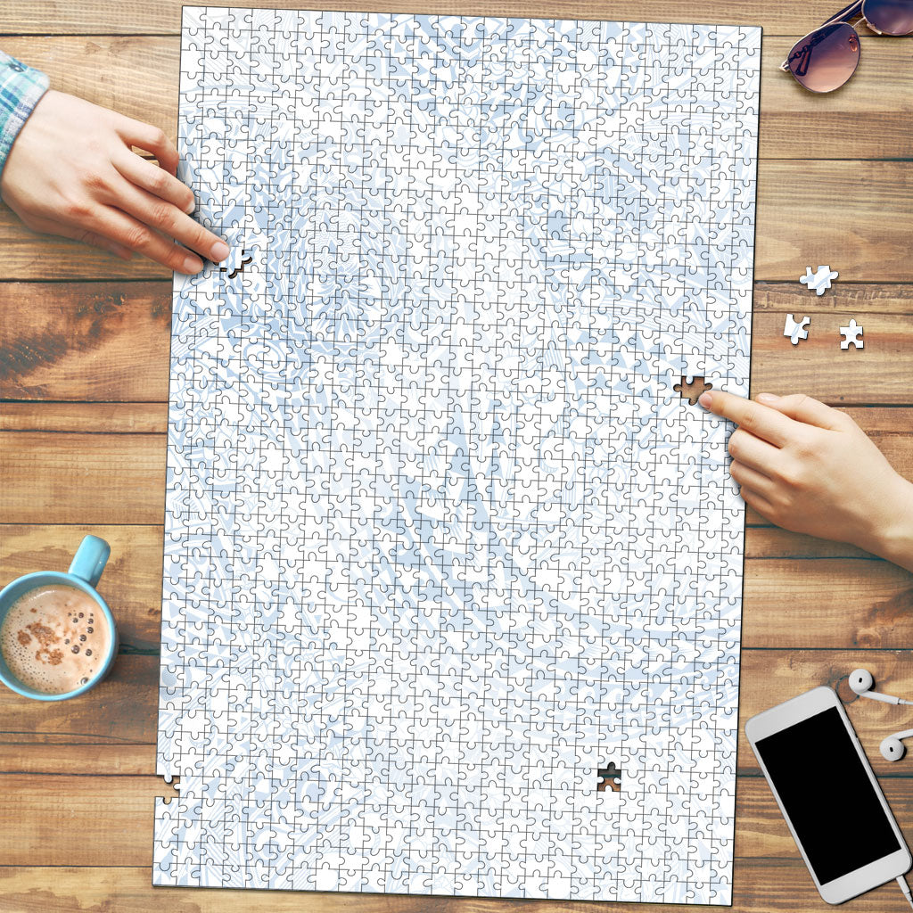 Hawaiian Turtles and Leis Puzzle Tribal Kakau Pattern Airy White Blue Cloud Vibe LT03 White - Polynesian Pride