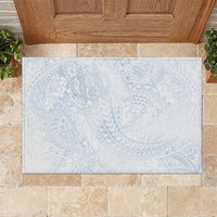Hawaiian Turtles and Leis Rubber Doormat Tribal Kakau Pattern Airy White Blue Cloud Vibe LT03 White - Polynesian Pride