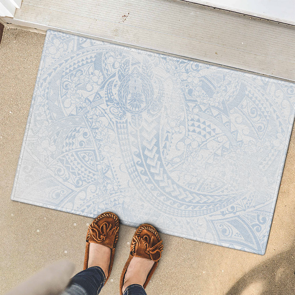 Hawaiian Turtles and Leis Rubber Doormat Tribal Kakau Pattern Airy White Blue Cloud Vibe LT03 - Polynesian Pride