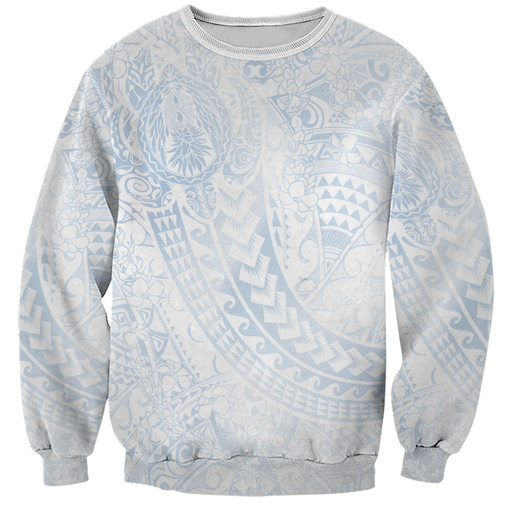 Hawaiian Turtles and Leis Sweatshirt Tribal Kakau Pattern Airy White Blue Cloud Vibe LT03 Unisex White - Polynesian Pride