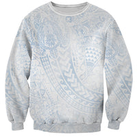 Hawaiian Turtles and Leis Sweatshirt Tribal Kakau Pattern Airy White Blue Cloud Vibe LT03 Unisex White - Polynesian Pride