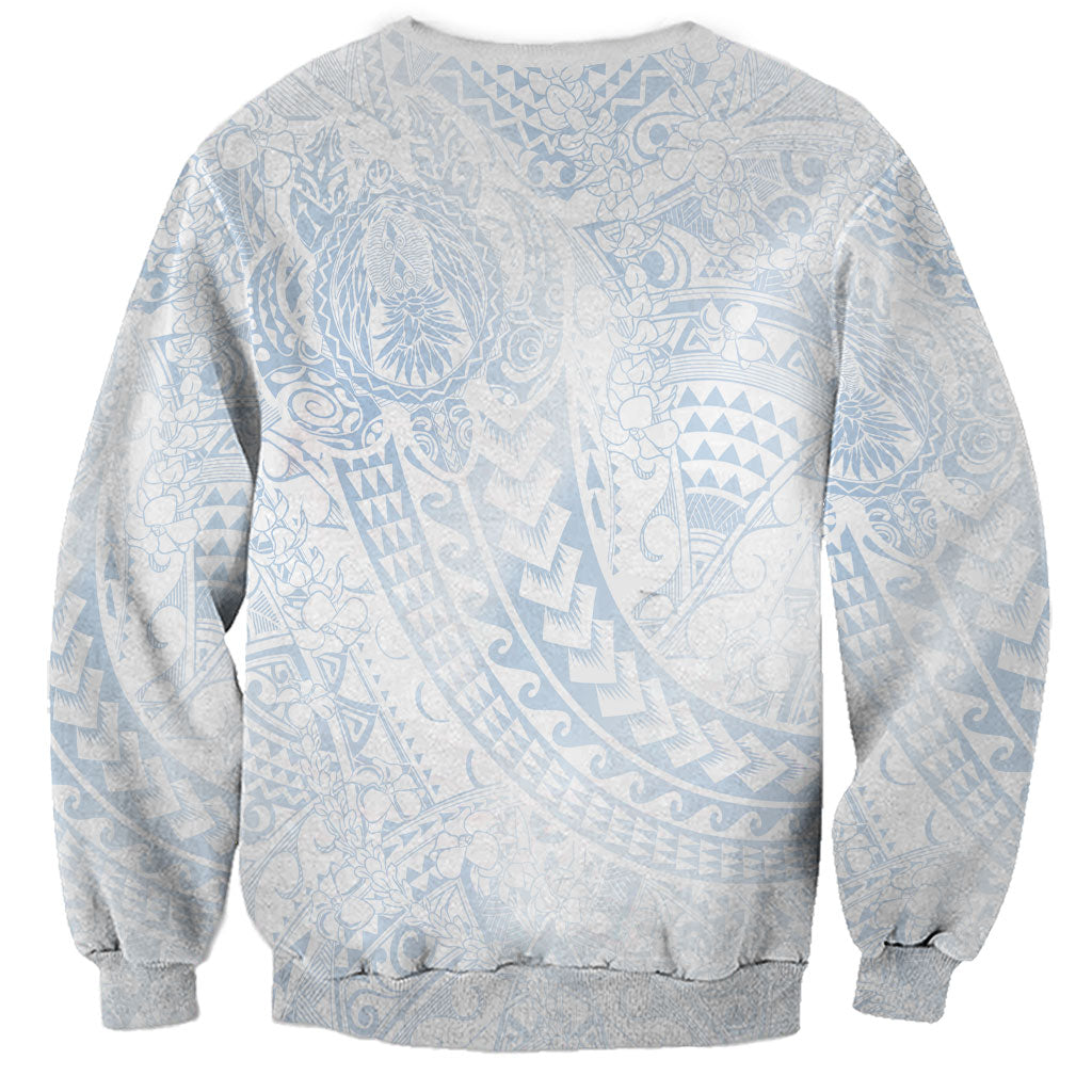 Hawaiian Turtles and Leis Sweatshirt Tribal Kakau Pattern Airy White Blue Cloud Vibe LT03 - Polynesian Pride