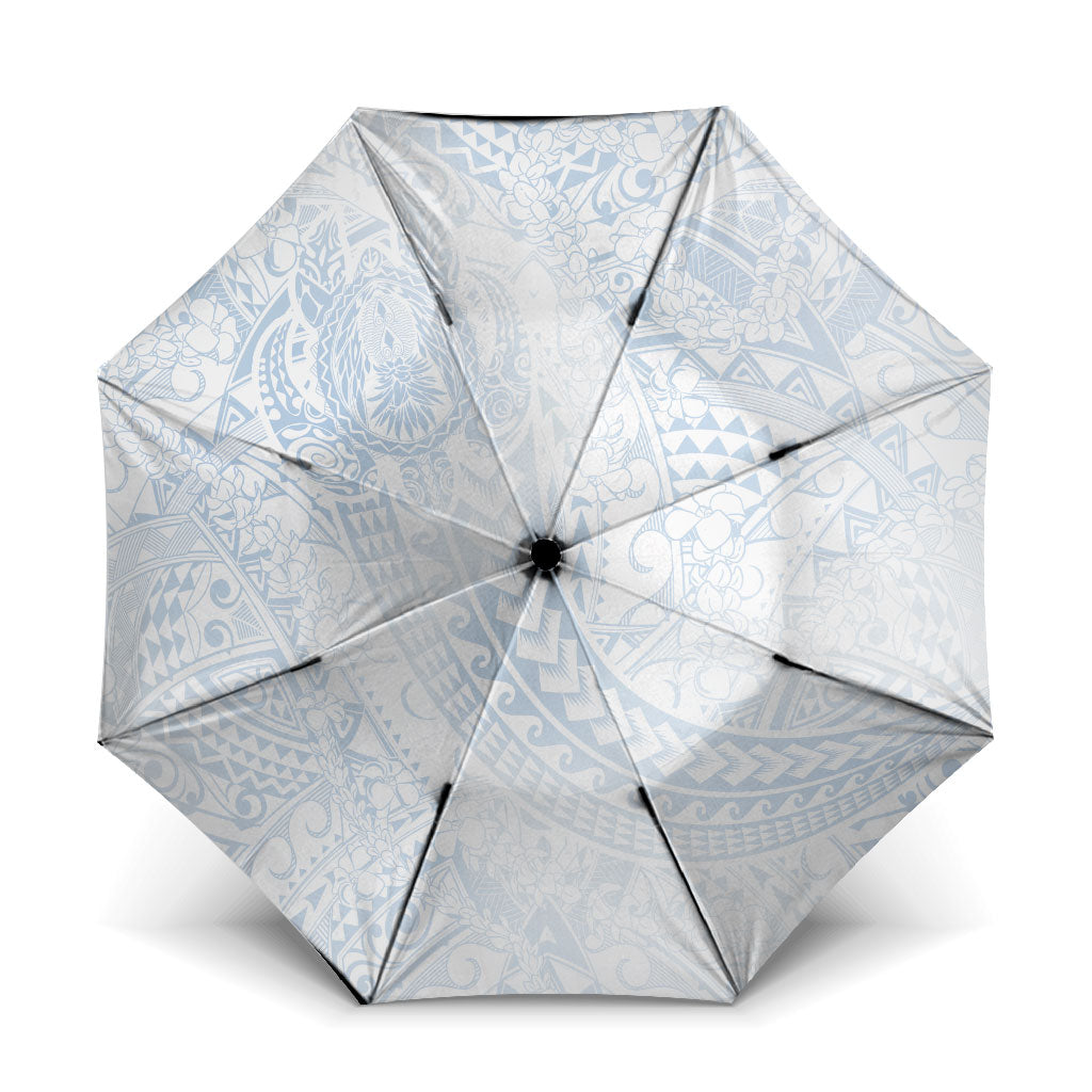 Hawaiian Turtles and Leis Umbrella Tribal Kakau Pattern Airy White Blue Cloud Vibe LT03 One Size Folded 11.42 inch Opened Diameter 37.4 inch White - Polynesian Pride