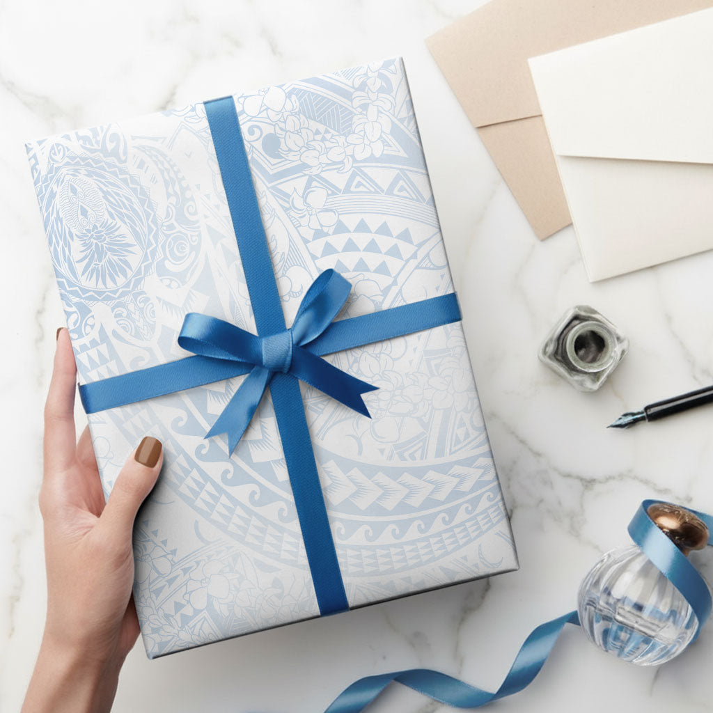 Hawaiian Turtles and Leis Wrapping Paper Tribal Kakau Pattern Airy White Blue Cloud Vibe LT03 - Polynesian Pride