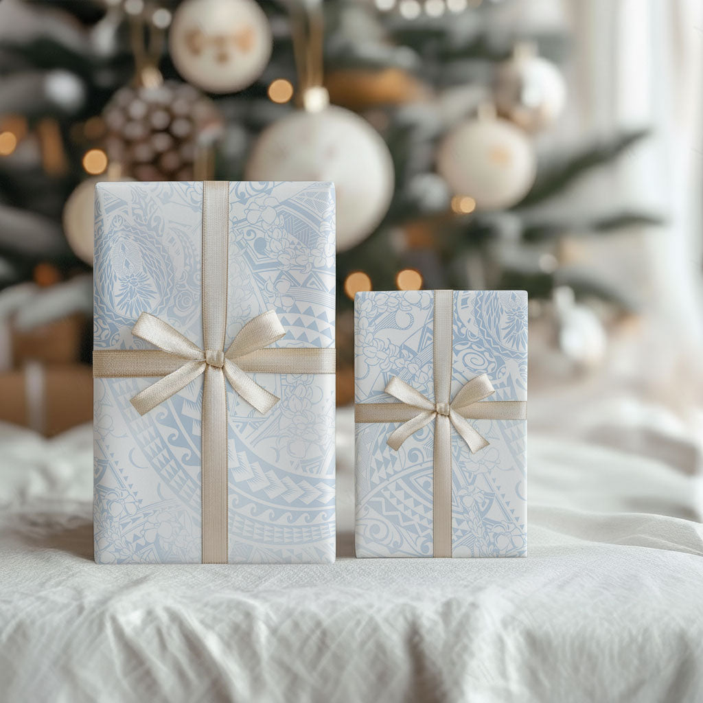 Hawaiian Turtles and Leis Wrapping Paper Tribal Kakau Pattern Airy White Blue Cloud Vibe LT03 - Polynesian Pride
