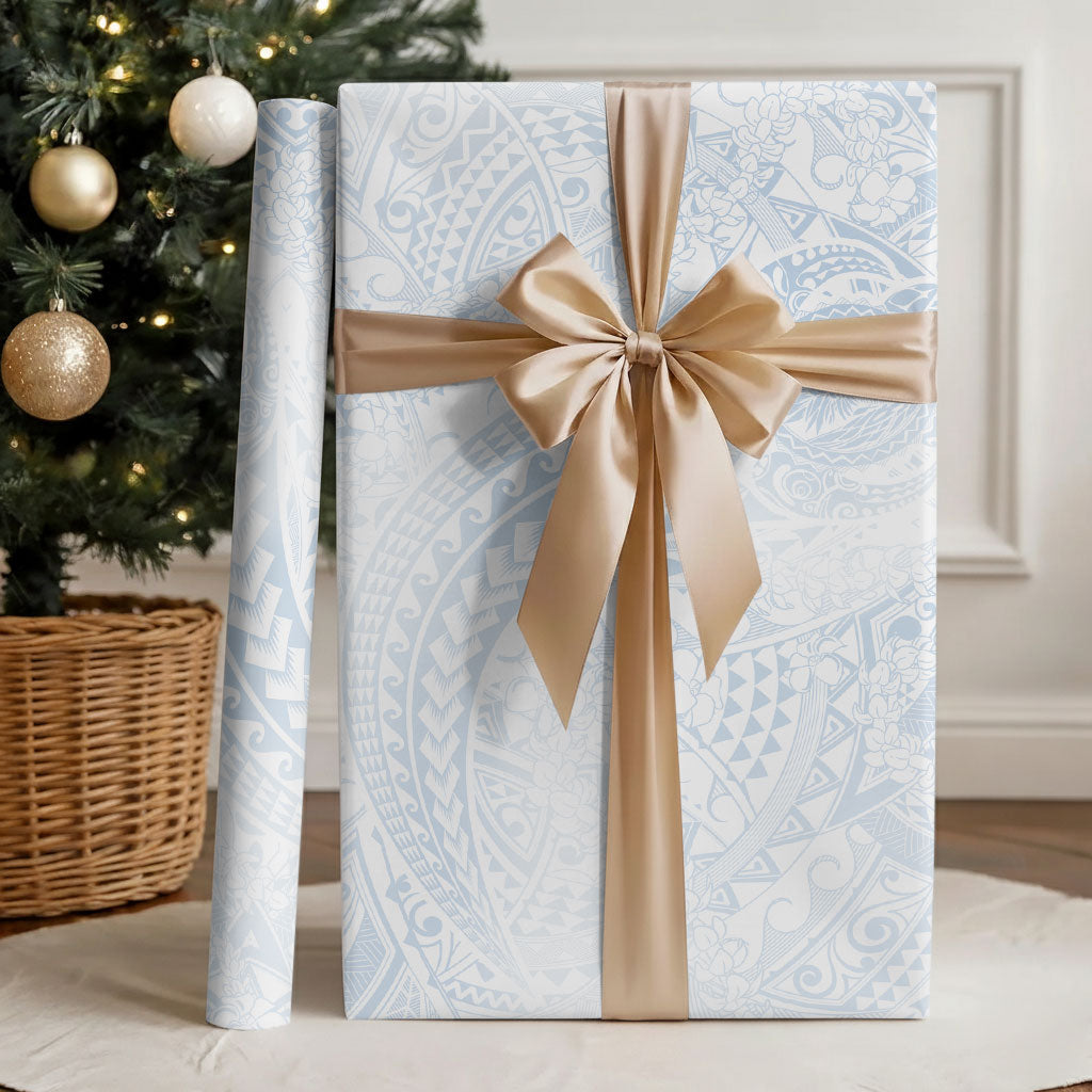 Hawaiian Turtles and Leis Wrapping Paper Tribal Kakau Pattern Airy White Blue Cloud Vibe LT03 - Polynesian Pride