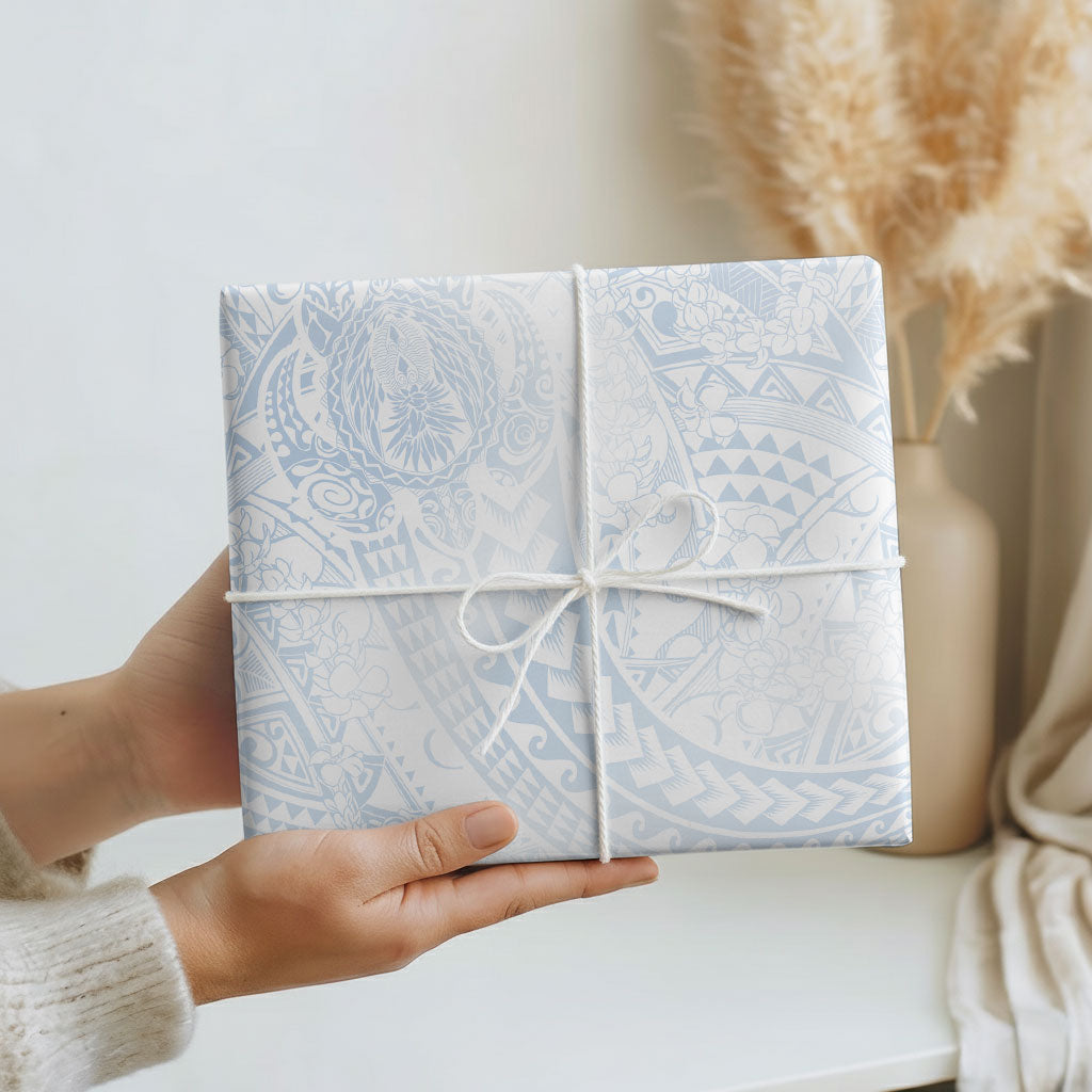 Hawaiian Turtles and Leis Wrapping Paper Tribal Kakau Pattern Airy White Blue Cloud Vibe LT03 - Polynesian Pride