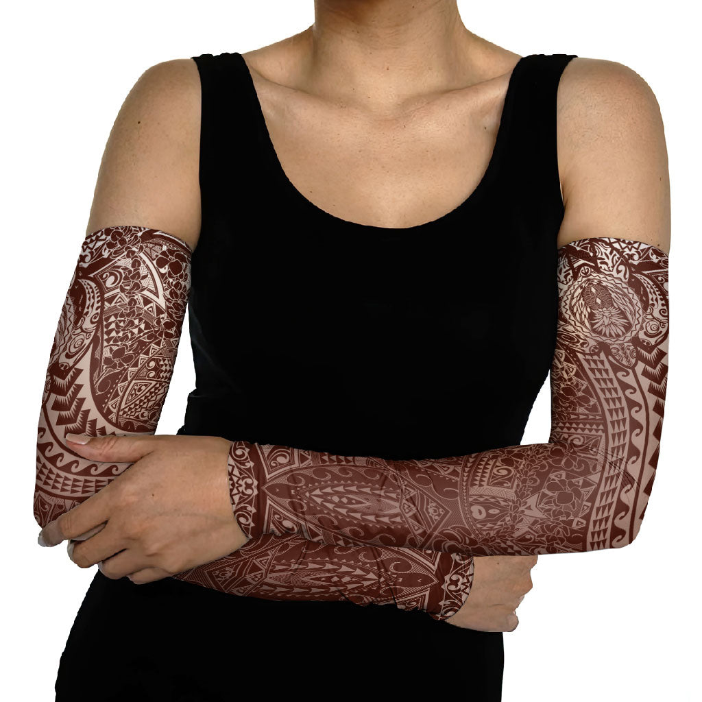 Hawaiian Turtles and Leis Arm Sleeves Tribal Kakau Pattern Mocha Mousse Color LT03 - Polynesian Pride