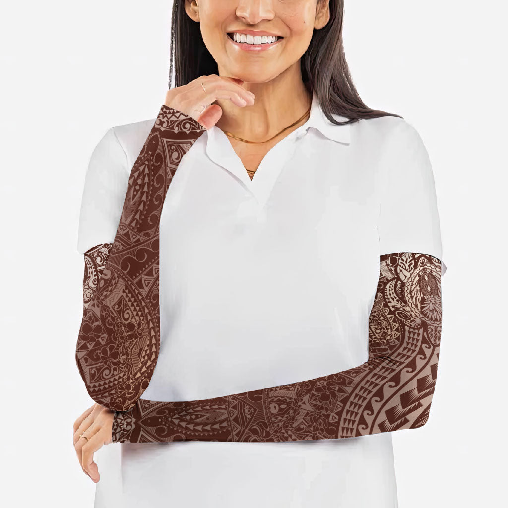 Hawaiian Turtles and Leis Arm Sleeves Tribal Kakau Pattern Mocha Mousse Color LT03 - Polynesian Pride