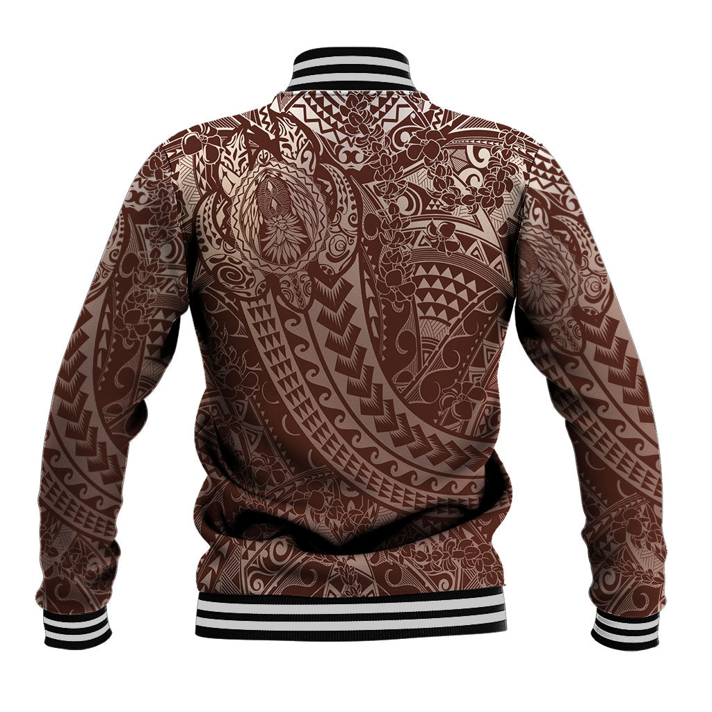 Hawaiian Turtles and Leis Baseball Jacket Tribal Kakau Pattern Mocha Mousse Color LT03 - Polynesian Pride