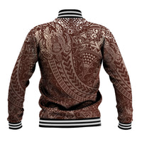 Hawaiian Turtles and Leis Baseball Jacket Tribal Kakau Pattern Mocha Mousse Color LT03 - Polynesian Pride